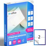 M-office Zelfklevende etiketten, A4, compatibel met labelprinter, witte stickers voor dagelijks gebruik, zelfklevend papier om te bedrukken, stickers om te beschrijven (2 per vel, 100 uur)