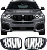 BinaParts Grill Nieren Hoogglans Zwart – Geschikt voor BMW X3 F25 & X4 F26 – Dubbele Spijlen – Set van 2.