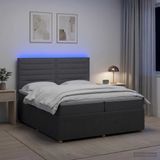 vidaXL LED Boxspringbed met Matras Donkergrijs 200 x 200 cm Stof