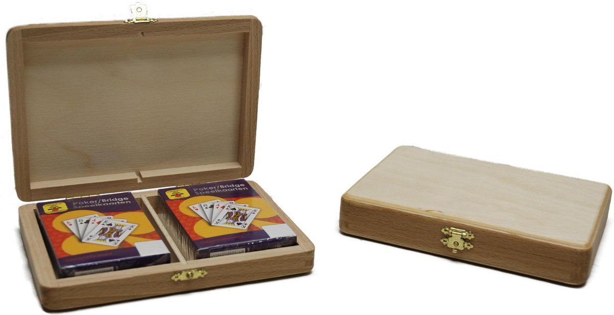 HOT Games Speelkaartenkist + 2 decks pokerkaarten - Hout - EAN: 8717072099109