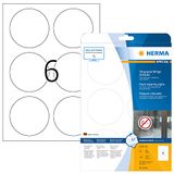 HERMA 8336 weerbest folielabels A4 (Ø 85 mm, 25 velles, polyesterfolie, mat, rond) zelfklevend, bedrukbaar, extreme sterk klevende en duurzame etiketten, 150 etiketten voor printer, wit