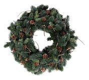 Rayher Dennenkrans, diameter 40 cm, met echte lariksappels en echte takken, dennengroen, versierd, kunstmatige adventskrans, deurkrans, wandkrans, 55950444