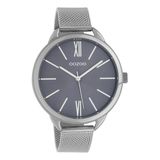 OOZOO Timepieces - Zilverkleurige horloge met zilverkleurige metalen mesh armband - C10137