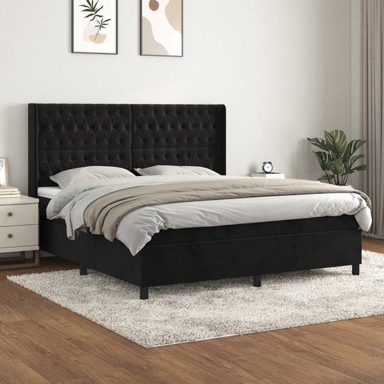 vidaXL Boxspring met matras stof zwart 180x200 cm