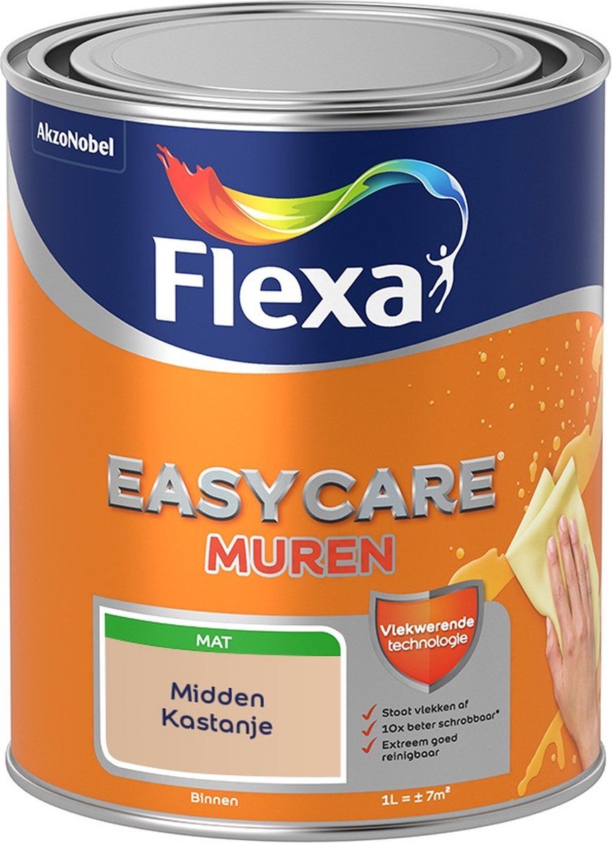 FLEXA Easycare Muurverf - Mat - Midden Kastanje - 1 liter