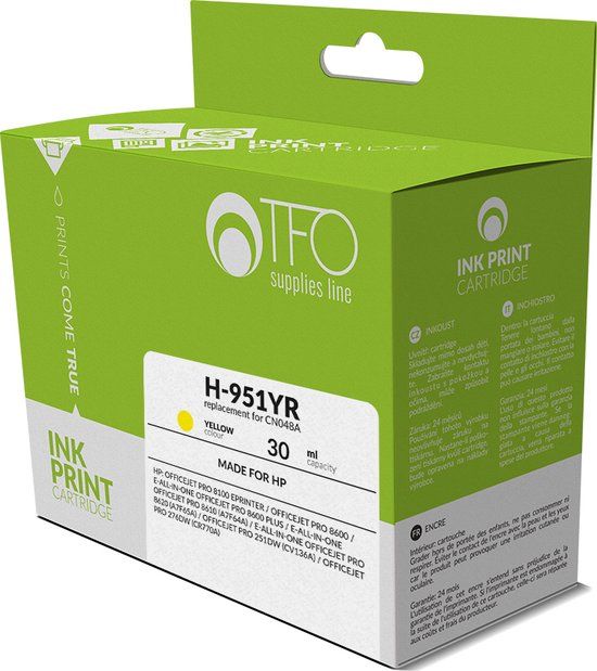 TELFORCEONE HP Inkt/Toner cartridge H-951YR - Geel - Geschikt voor HP OfficeJet Pro 251dw, 276dw, 8100, 8600