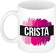 Bellatio Decorations Crista Koffie mok - Beker - Met roze verfstrepen - 300 ml - Wit