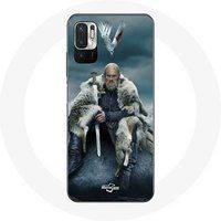 Maniacase Hoesje voor Xiaomi Redmi Note 10T 5G Vikings serie seizoen 6 Ragnar Lothbrok logo V zwaard grijze mist achtergrond