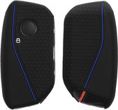 kwmobile autosleutel hoesje geschikt voor BMW X1 U11, X7, i7, iX - Siliconen autosleutel behuizing - Zwart/Blauw