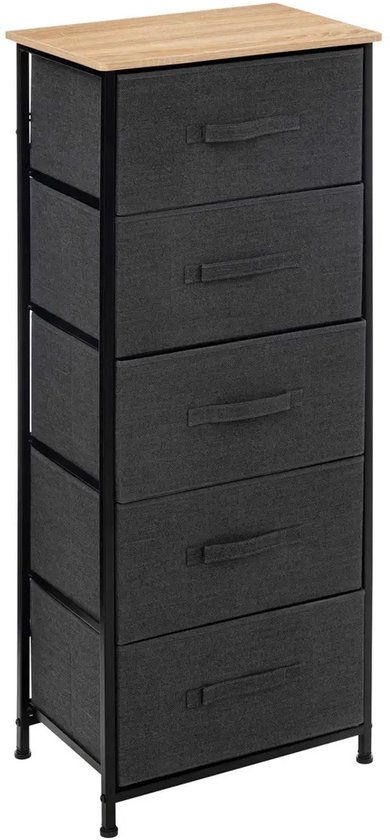 5FIVE Opbergkast Pisa - 5 mandjes - grijs - 45 x 30 x 114 cm - metaal/hout/stof - opbergen