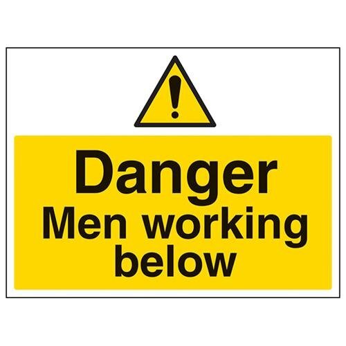 V Safety VSafety Danger, Mannen werken onder waarschuwingsbord - 400mm x 300mm - 1mm Rigid Plastic