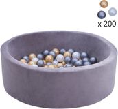 Sunny Boaz Ballenbak inclusief 200 ballen Velvet Grijs – Wit/Grijs/Goud Ø7cm ballen – Ballenbad rond Ø90x30cm
