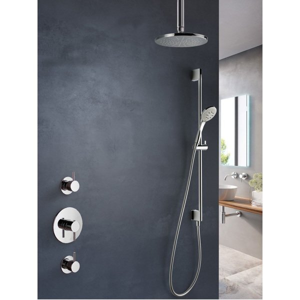 hotbath Get Together complete thermostatische douche inbouwset Buddy met 2 stopkranen chroom 3 standen handdouche met plafondbuis 15cm diameter douchekop 20cm inclusief glijstang IBS1CR127