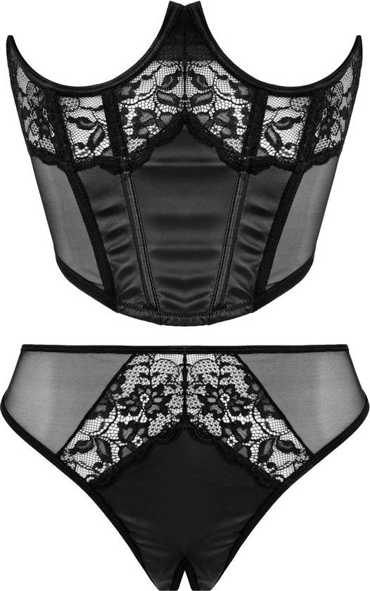 Half Korset & String Tiara - Black - L - Polyamide