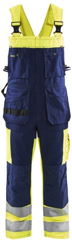 Blåkläder 2603 Bretelbroek High Vis Geel/Marineblauw maat 58