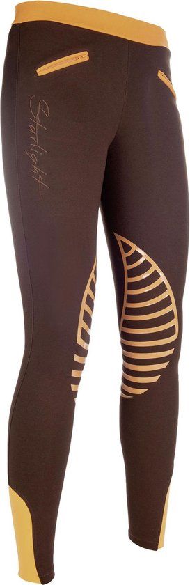 HKM Starlight Silicone Knee Patch Riding Leggings - Brown/Orange - Kids' Size 110