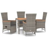 vidaXL 5-delige Tuinset met Kussens Poly Rattan Grijs
