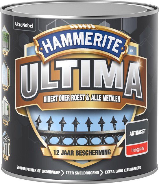 Hammerite Ultima Metaallak - Hoogglans - Antraciet - 250 ml