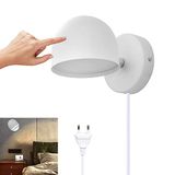 12W LED Binnen Wandlamp met Stekker, Touch Control Wandlampn Dimbaar 360° Draaibaar Nachtlamp, 3000k Warm Wit Verstelbaar Leeslampje, Wandverlichting Voor Woonkamer, Slaapkamer, Trap, Gang,Wit
