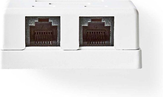 Nedis Netwerk Wanddoos - Opbouwmontage - 2 poort(en) - UTP CAT6 - Recht - Female - Goud Verguld - PVC - Wit - Doos