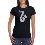 Bellatio Decorations Zilveren saxofoon / muziek t-shirt / kleding - zwart - voor dames - muziek shirts / muziek liefhebber / jazz / saxofonisten outfit M