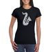 Bellatio Decorations Zilveren saxofoon / muziek t-shirt / kleding - zwart - voor dames - muziek shirts / muziek liefhebber / jazz / saxofonisten outfit M