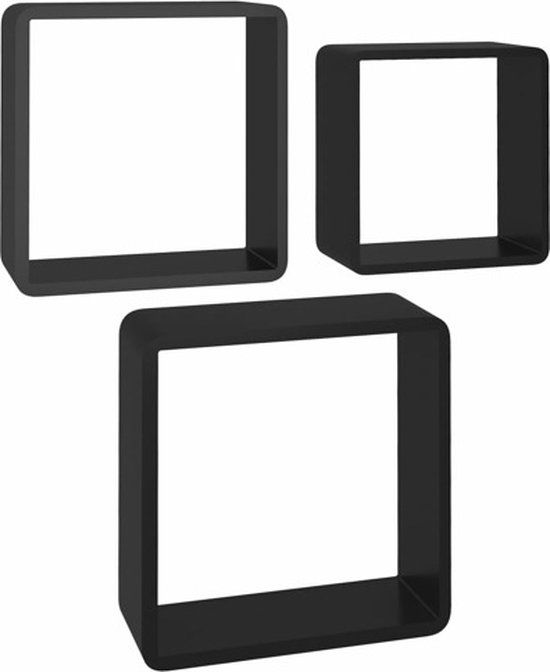 vidaXL Kubus Wandschappen - Set van 3 - Zwart MDF