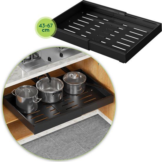 XIVADA Keukenorganizer - Schuiflade - Aluminium - Verstelbaar - Zwart