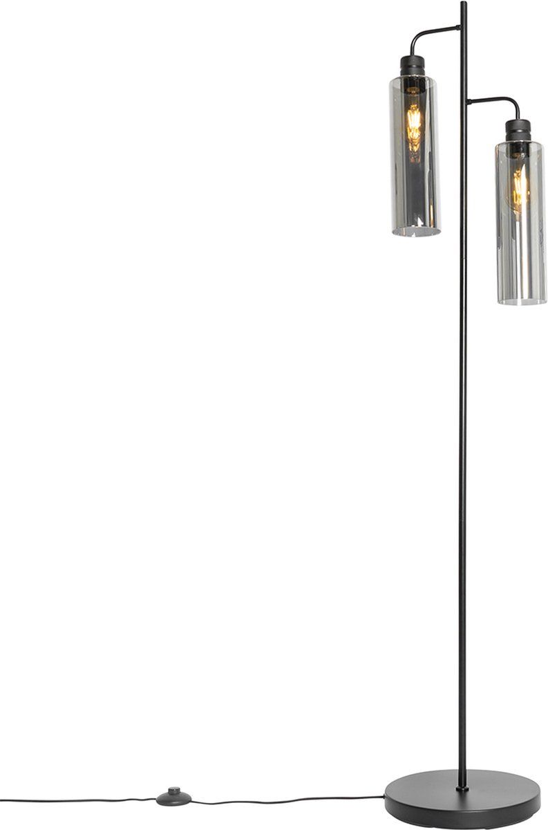 QAZQA Stavelot - Moderne Vloerlamp - Zwart - 2 Lichts - H 155 cm - Glas