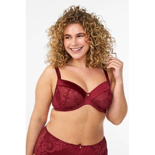 Zizzi donkerrood niet-voorgevormde beugel-bh Plus Size