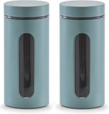Zeller Keuken Voorraadpot - 3x - met venster - eucalyptus groen - 1200 ml
