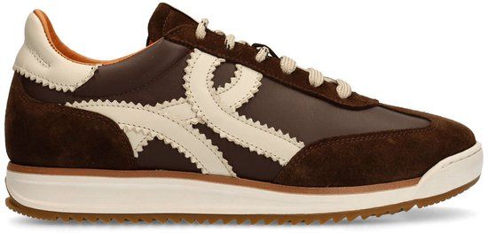 Manfield - Dames - Bruine leren sneakers met suède details - Maat 41