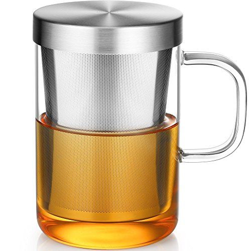 ecooe 500ml Glazen Mok met Zeef en Deksel - Theeglas Theebeker