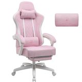GTPLAYER Gamingstoel van stof met pocketveringkussen, ergonomisch, draaibaar, met voetensteun, belastbaar tot 150 kg, roze/wit