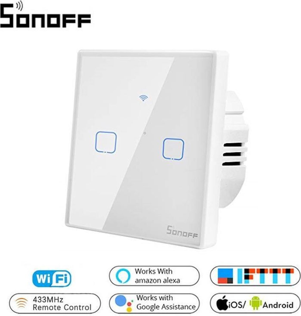 Sonoff Smart WIFI Light Switch - 2 Kanalen - 2x 400W - - Android & IOS