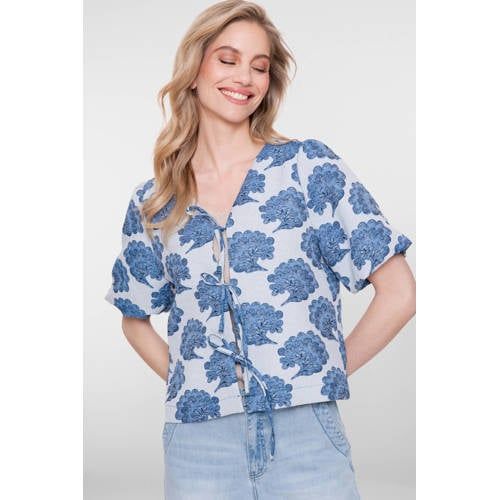 Geisha Gebloemde Blousetop Blauw