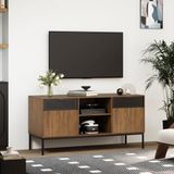 Mondeer TV-meubel, tv-meubel voor maximaal 50 inch tv, tv-tafel met 2 deuren en verstelbare planken, voor woonkamer, slaapkamer, industriële stijl, rustiek bruin en zwart, 108 x h 52,5 x d40 cm