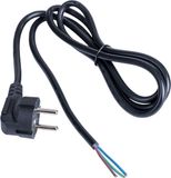 Akyga Netsnoer AK-OT-01P koperdraad 3 x 1 mm² geaarde stekker type E+F (CEE 7/7, hoekig) aan gestripte uiteinden, stroomkabel voor confectioneren, 1,5 m, zwart