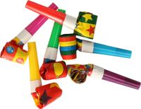 Faram Party Blaas toeters - roltongen party mini toetertjes - 24x stuks - Mix kleuren - papier