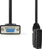 Nedis Câble SCART - SCART Mâle - VGA Femelle 15p - Verni - 480p - 2,00 m - Rond - PVC - Noir - Étiquette