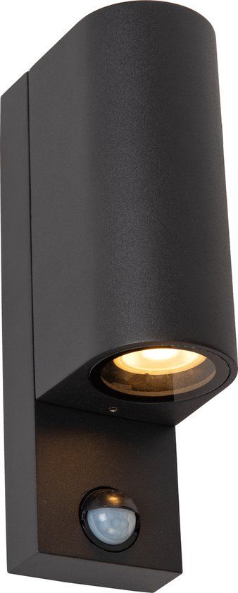 Lucide ZARO - Wandspot / Wandlamp Binnen/Buiten - 2xGU10 - IP65 - Beweging & dag/nacht sensor (uitschakelbaar) - Zwart