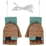 iFCOW USB-verwarmde handschoenen voor dames, warme laptophandschoenen, gebreide winterhandschoenen, volledige verwarmde handschoenen en halve vingers