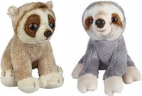 Ravensden - Bosdieren pluche knuffels - 2x stuks - Grootoog Lorie aapje en Luiaard - 15 cm