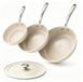 Set de poêles en céramique, 20/24/28 cm, adapté à l'induction, beige-blanc