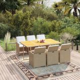vidaXL 7-delige tuinset met kussens, polyrotan, beige