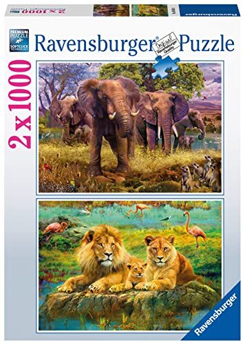 RAVENSBURGER PUZZLE 80526 80526-Afrikaanse dieren-2x 1000 stukjes puzzel voor volwassenen en kinderen vanaf 14 jaar