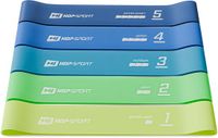 Hop-Sport Bandes de fitness Set van 5 – Bandes de résistance en latex avec 5 niveaux de résistance pour entraînement de force, yoga et rééducation – Bleu