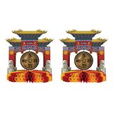 Beistle S50302AZ2 2-delig Chinees Nieuwjaar Centerpieces Gedrukt Papier Aziatische Gongs-Zen Tissue Tafeldecoraties voor Feesten, Multicolor