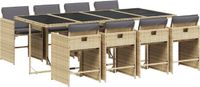 vidaXL 9-delige tuinset met kussens, polyrattan, gemengd beige