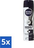 Nivea Men Deodorantspray XXL Invisible Black & White Original Antitranspirant 200 ml Voordeelverpakking 5 stuks